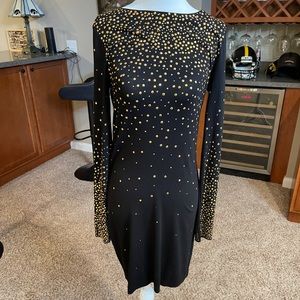 Holiday dress! Black Dress with gold beads - stretchy material